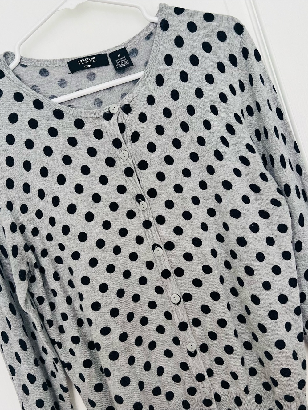 Verve Ami Light Gray Polka Dot Knit Top M